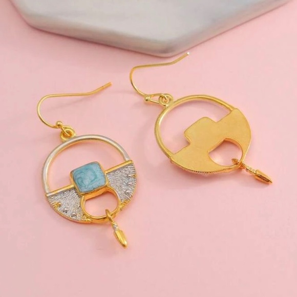 Theodosia~ Tribal Medley Turquoise Square Hoop Shield Dagger Bullet Arrow Dangle - Picture 4 of 4